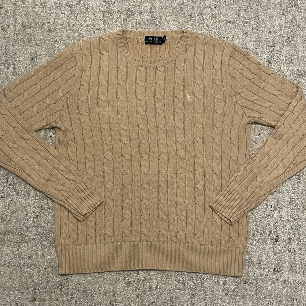 Polo by Ralph Lauren Beige Cable Knit Crewneck Sweater